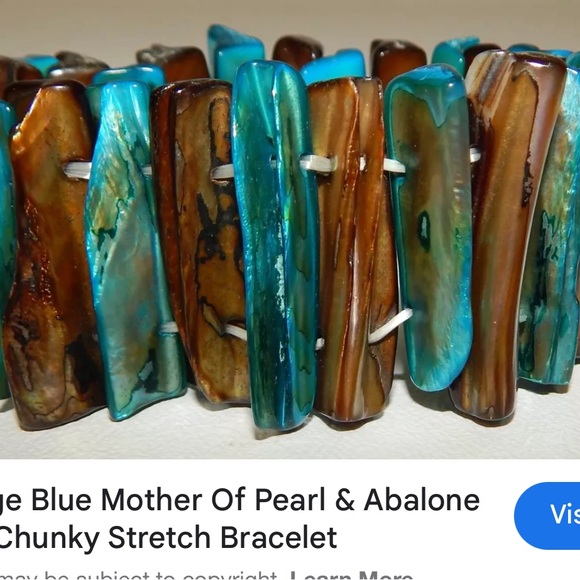 Vintage blue green colored mother of pearl bracelet stretchy - Picture 2 of 2